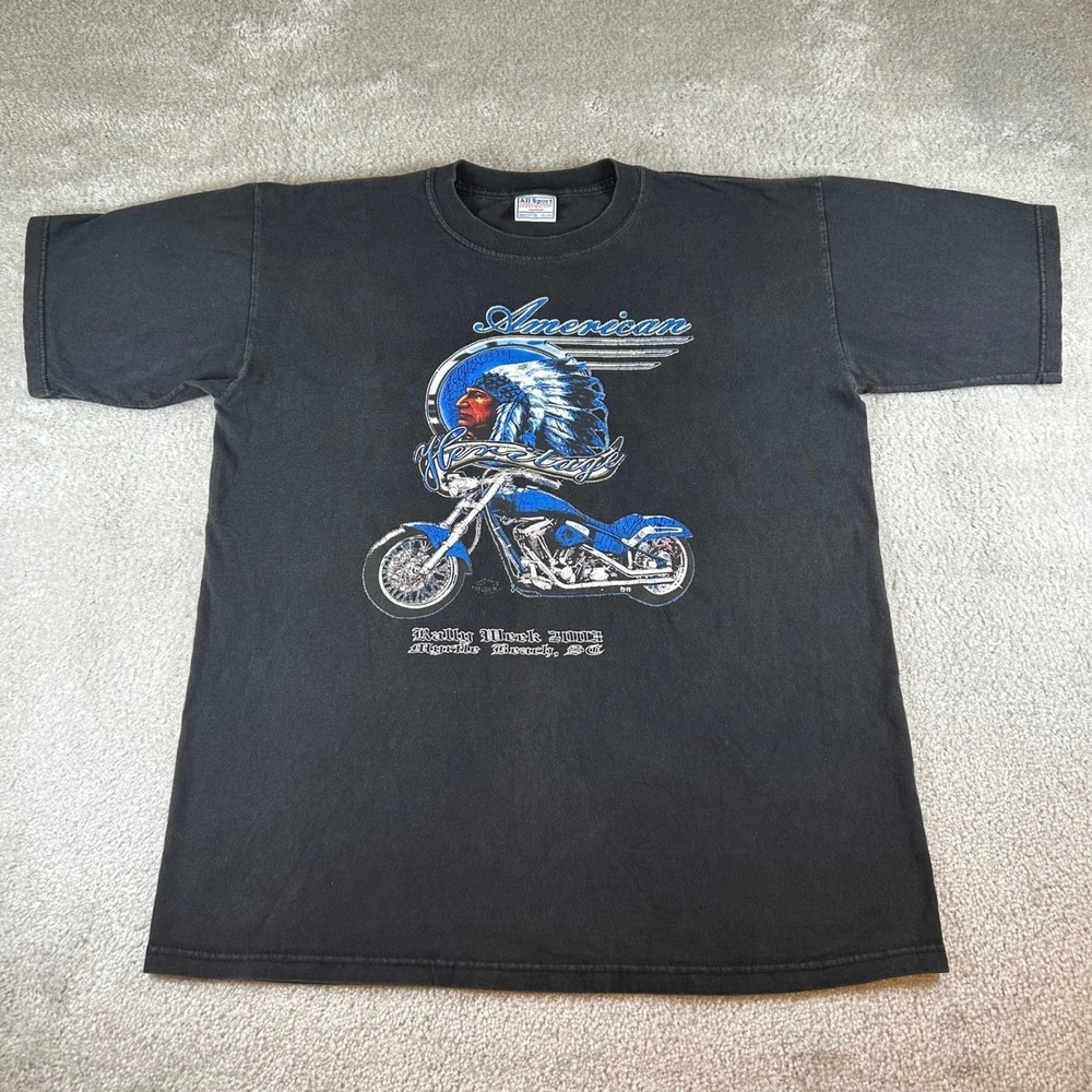 VTG Y2K American Heritage Motorcycle Rally T-Shirt Mens XL Black Myrtle Beach NC